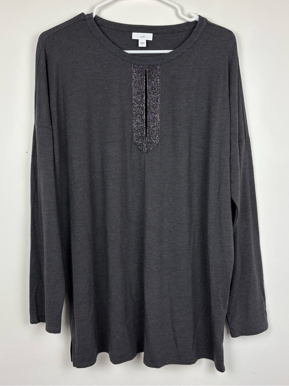 J. Jill Charcoal Gray Long Sleeve w/ Shimmery Keyhole Medium EUC Lagenlook Boho